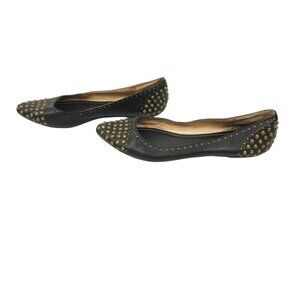 Frye Regina Ballet Flats Studded Black Leather READ Size 7.5 Slip On Pointed Toe